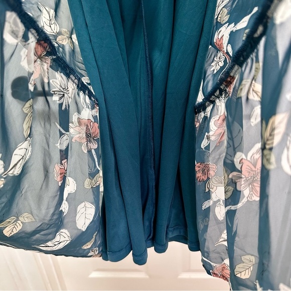 Bohme Teal Floral Sheer Overlay Midi Dress Size S - Picture 12 of 13